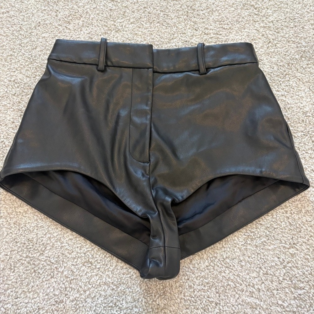 NBD Danica Shorts Womens XS Black Faux Leather Rhinestone Fringe Western Sexy